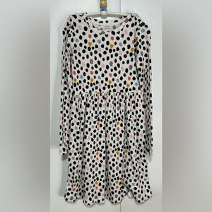Hanna Andersson Girls White Polka Dot Long Sleeve Ribbed Crew Neck Dress Size 12